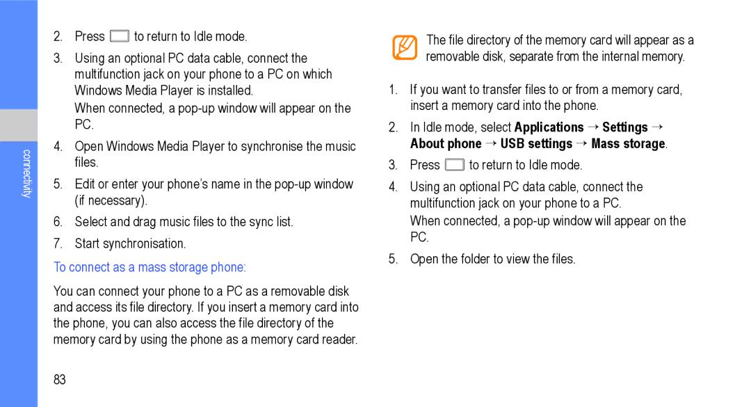 Samsung GT-I9000M user manual To connect as a mass storage phone 