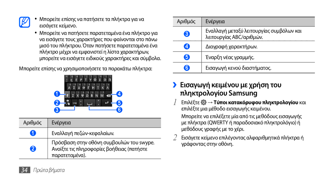 Samsung GT-I9000HKACYV ››Εισαγωγή κειμένου με χρήση του πληκτρολογίου Samsung, Εναλλαγή πεζών-κεφαλαίων, 34 Πρώτα βήματα 