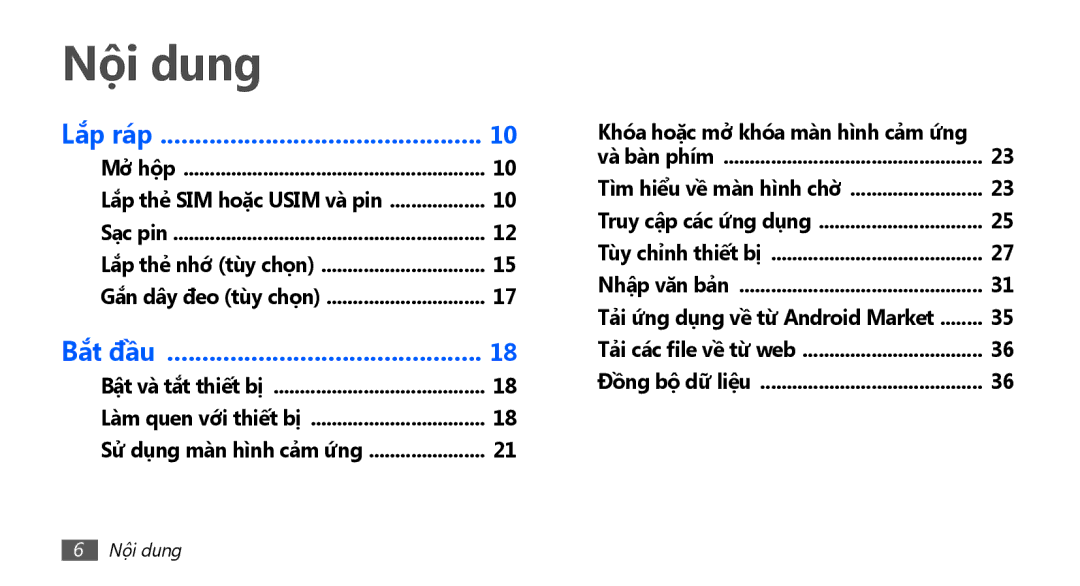 Samsung GT-I9001HKAXXV, GT-I9001HKAXEV, GT-I9001RWAXXV, GT-I9001RWAXEV manual Nội dung 