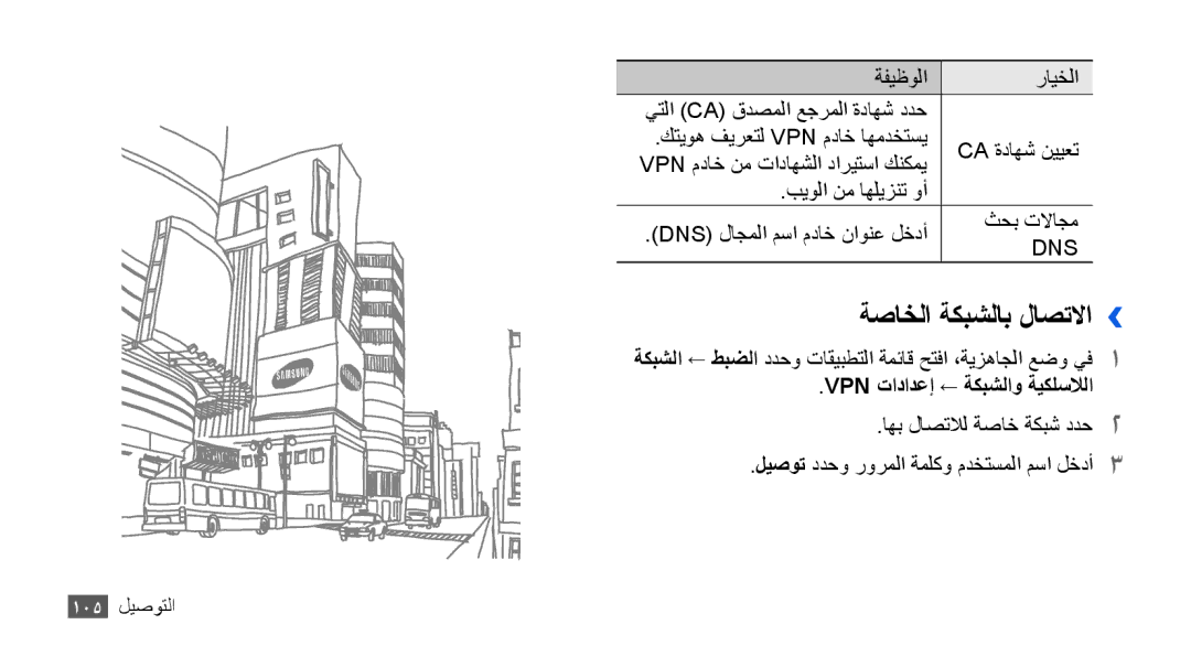 Samsung GT-I9001UWAKSA, GT-I9001HKAXSG, GT-I9001RWAKSA manual ةصاخلا ةكبشلاب لاصتلاا››, Vpn تادادعإ ← ةكبشلاو ةيكلسلالا 