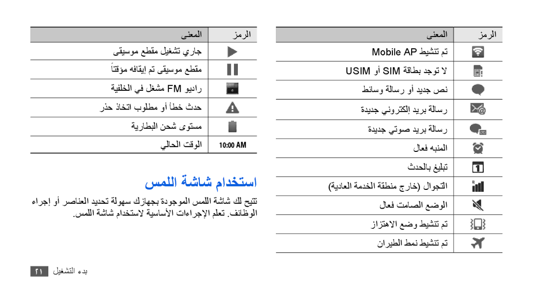 Samsung GT-I9001RWDJED, GT-I9001HKAXSG, GT-I9001RWAKSA, GT-I9001RWDAFR, GT-I9001HKDSKZ, GT-I9001HKAJED manual سمللا ةشاش مادختسا 