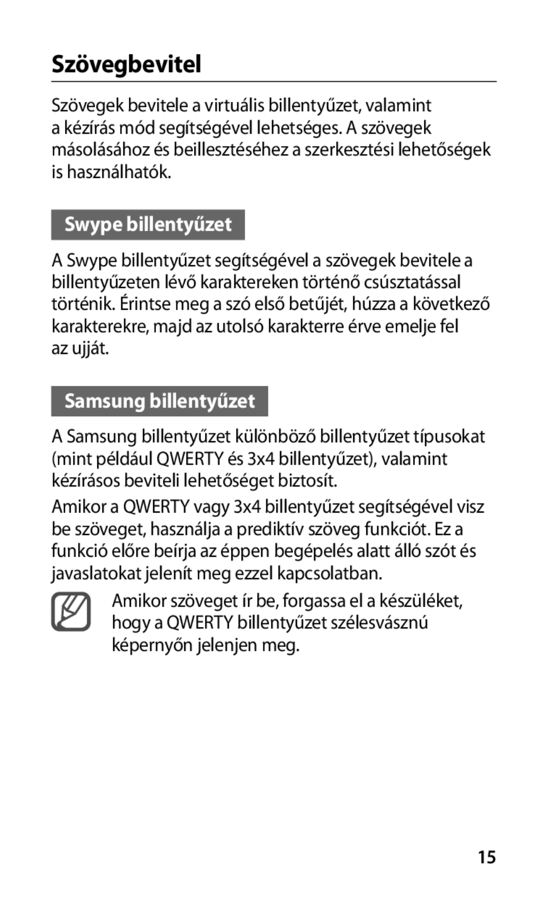 Samsung GT-I9001HKDIDE, GT-I9001HKDATO, GT-I9001HKDVD2 manual Szövegbevitel, Swype billentyűzet, Samsung billentyűzet 