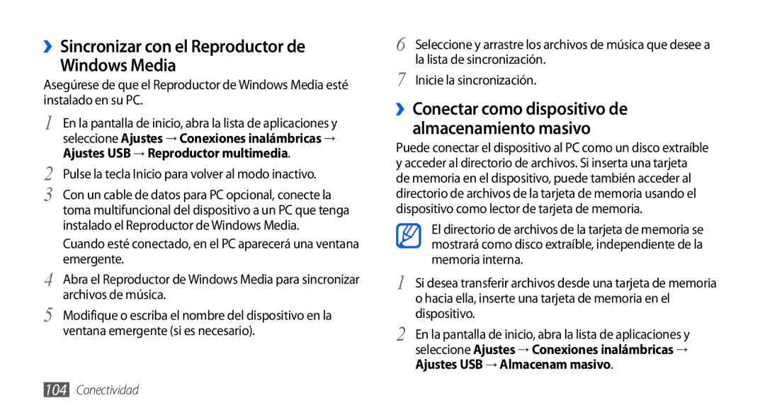 Samsung GT-I9001HKDATL ››Sincronizar con el Reproductor de Windows Media, La lista de sincronización, Memoria interna 