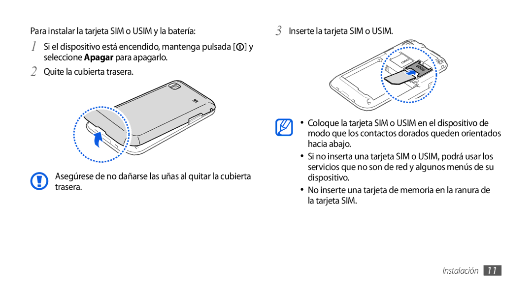 Samsung GT-I9001UWDAMN manual Seleccione Apagar para apagarlo Quite la cubierta trasera, Hacia abajo, Dispositivo, Trasera 