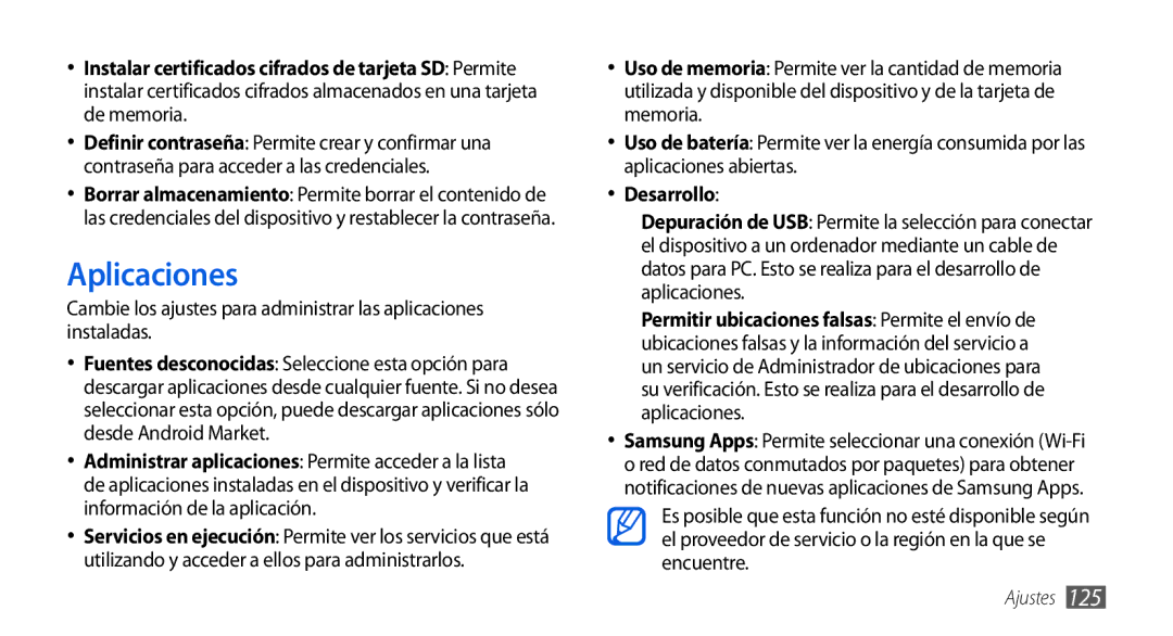 Samsung GT-I9001UWDAMN, GT-I9001HKDDBT, GT-I9001HKDAMN, GT-I9001HKDATL, GT-I9001RWDAMN manual Aplicaciones, Desarrollo 