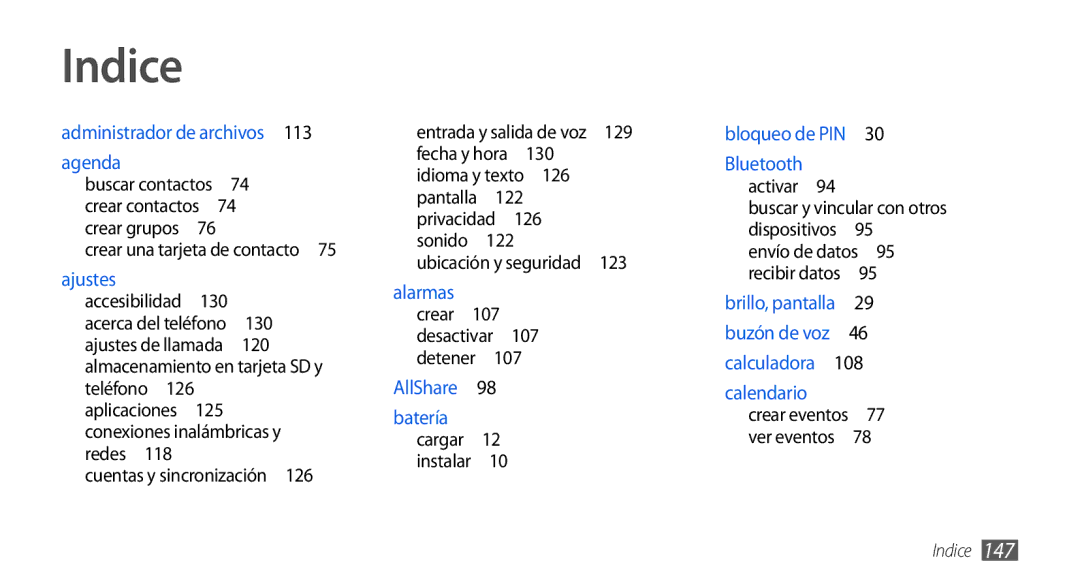 Samsung GT-I9001RWDAMN, GT-I9001HKDDBT, GT-I9001HKDAMN, GT-I9001HKDATL, GT-I9001HKDFOP, GT-I9001UWDAMN manual Indice 