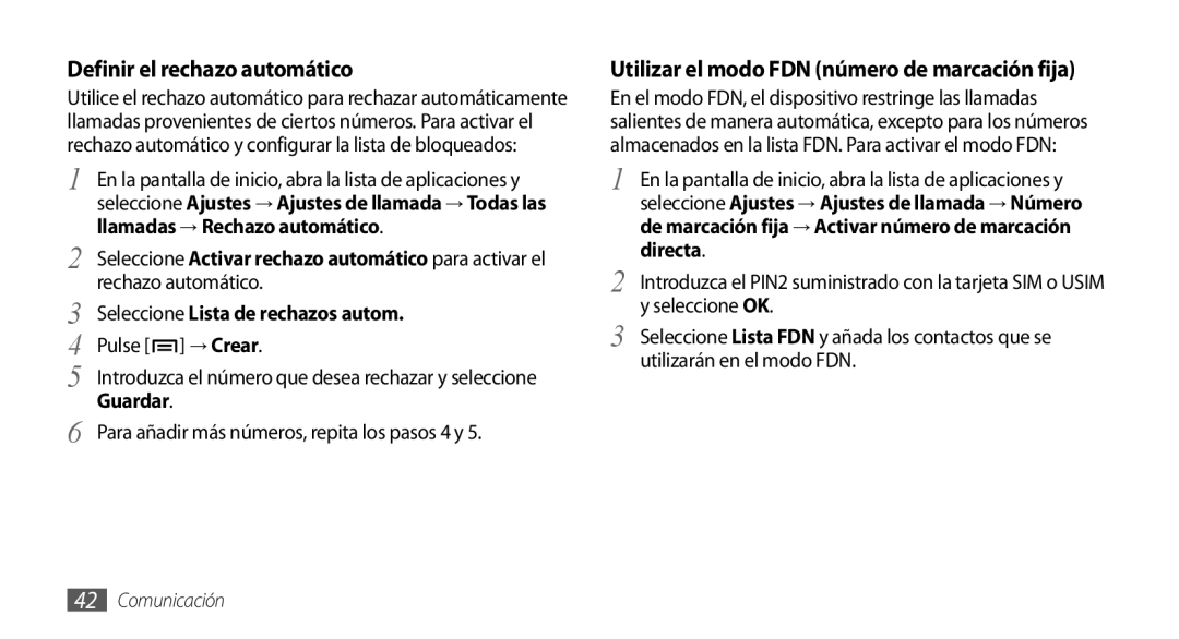 Samsung GT-I9001HKDDBT Utilizar el modo FDN número de marcación fija, Directa, Seleccione OK, Utilizarán en el modo FDN 