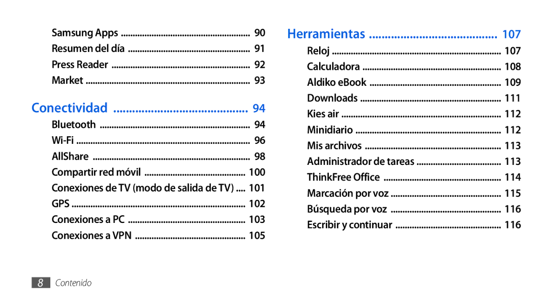 Samsung GT-I9001HKDATL, GT-I9001HKDDBT, GT-I9001HKDAMN, GT-I9001RWDAMN, GT-I9001HKDFOP, GT-I9001UWDAMN manual Herramientas 