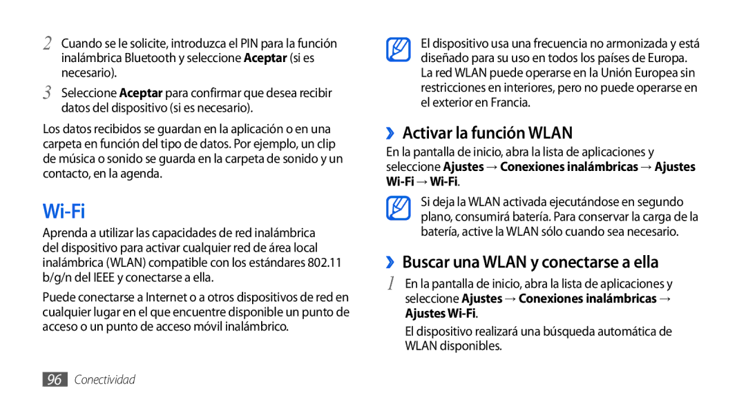 Samsung GT-I9001HKDDBT, GT-I9001HKDAMN manual Wi-Fi, ››Activar la función Wlan, ››Buscar una Wlan y conectarse a ella 