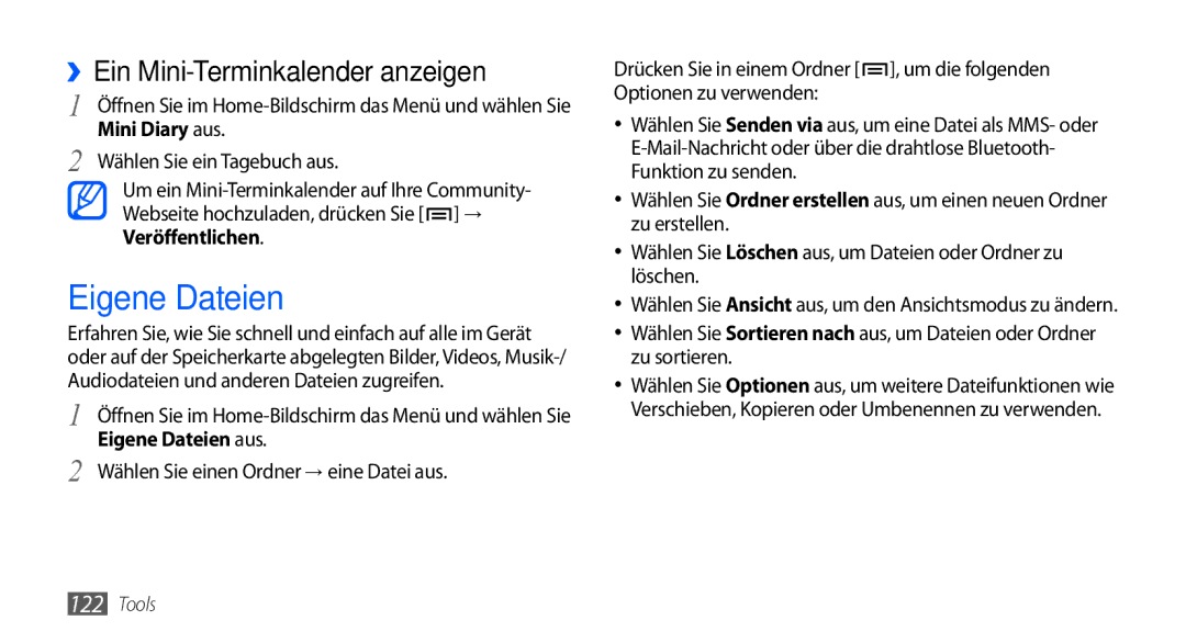 Samsung GT-I9001HKDVIA manual ››Ein Mini-Terminkalender anzeigen, Wählen Sie ein Tagebuch aus, Eigene Dateien aus 