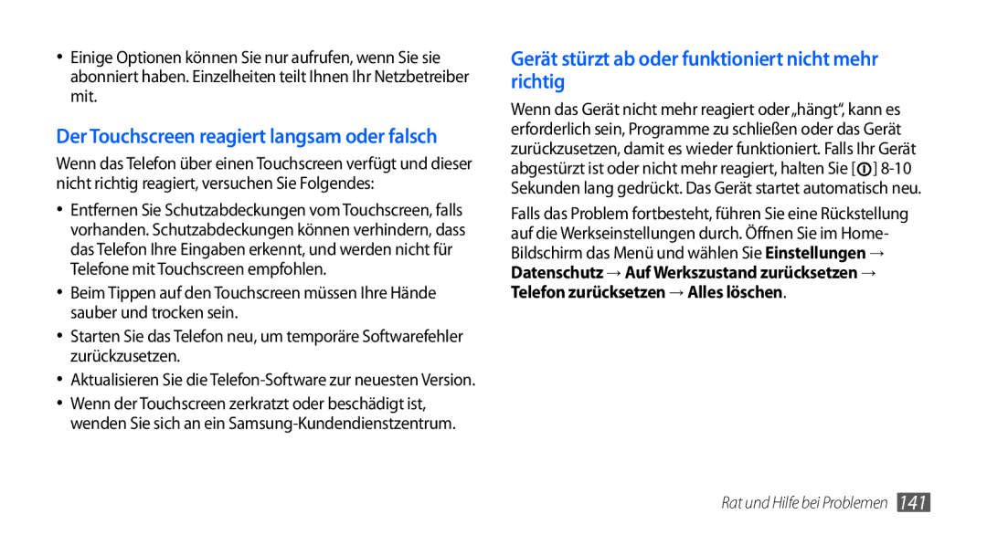 Samsung GT-I9001HKDVIT, GT-I9001HKDEPL, GT-I9001HKDATO, GT-I9001HKDVIA Gerät stürzt ab oder funktioniert nicht mehr richtig 