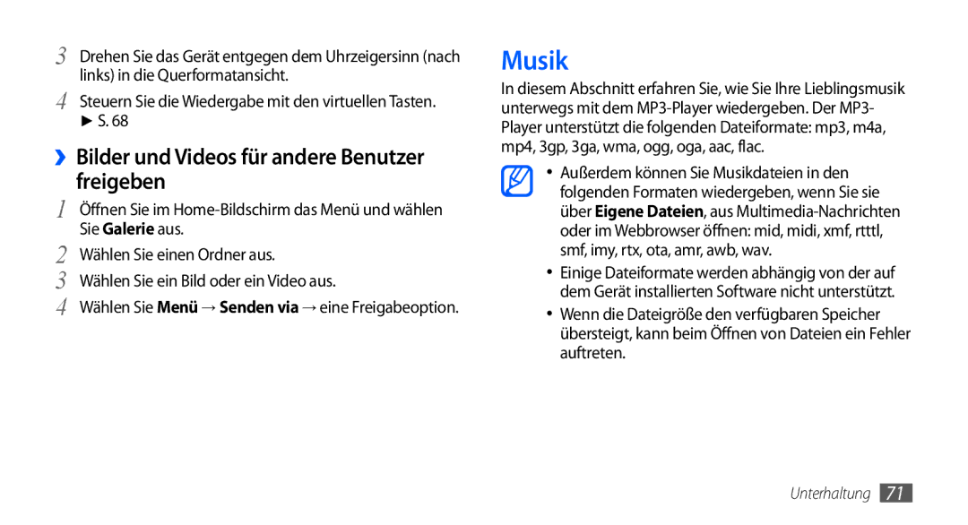 Samsung GT-I9001UWDDTM Musik, ››Bilder und Videos für andere Benutzer freigeben, Wählen Sie ein Bild oder ein Video aus 