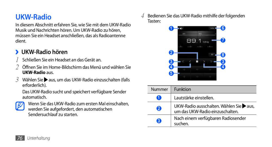 Samsung GT-I9001HKDATO, GT-I9001HKDEPL, GT-I9001HKDVIA, GT-I9001HKDVD2, GT-I9001HKDTUR ››UKW-Radio hören, UKW-Radio aus 