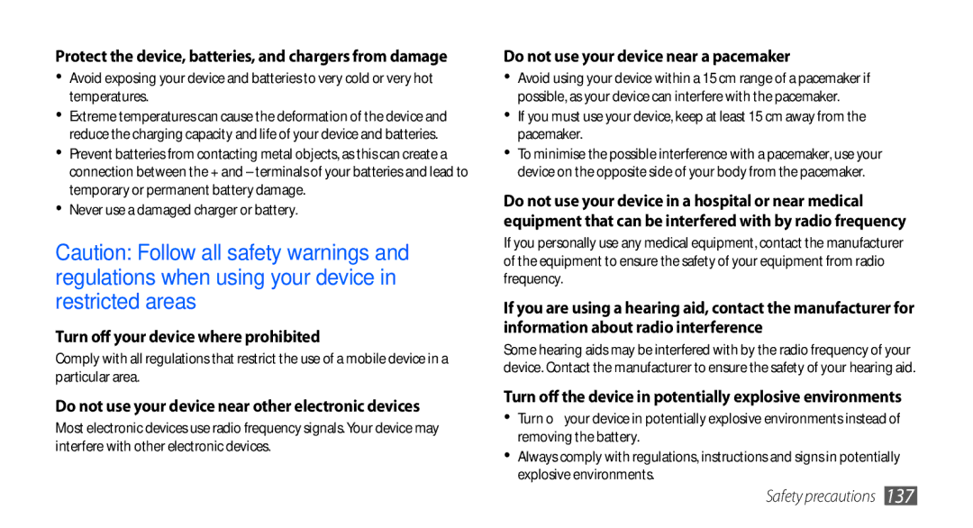 Samsung GT-I9001HKDVIA, GT-I9001HKDEPL, GT-I9001HKDATO, GT-I9001HKDVD2, GT-I9001HKDTUR Turn off your device where prohibited 