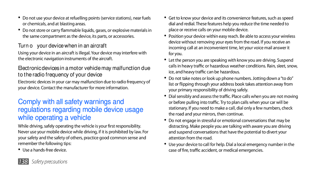 Samsung GT-I9001HKDVD2, GT-I9001HKDEPL, GT-I9001HKDATO, GT-I9001HKDVIA manual Turn off your device when in an aircraft 
