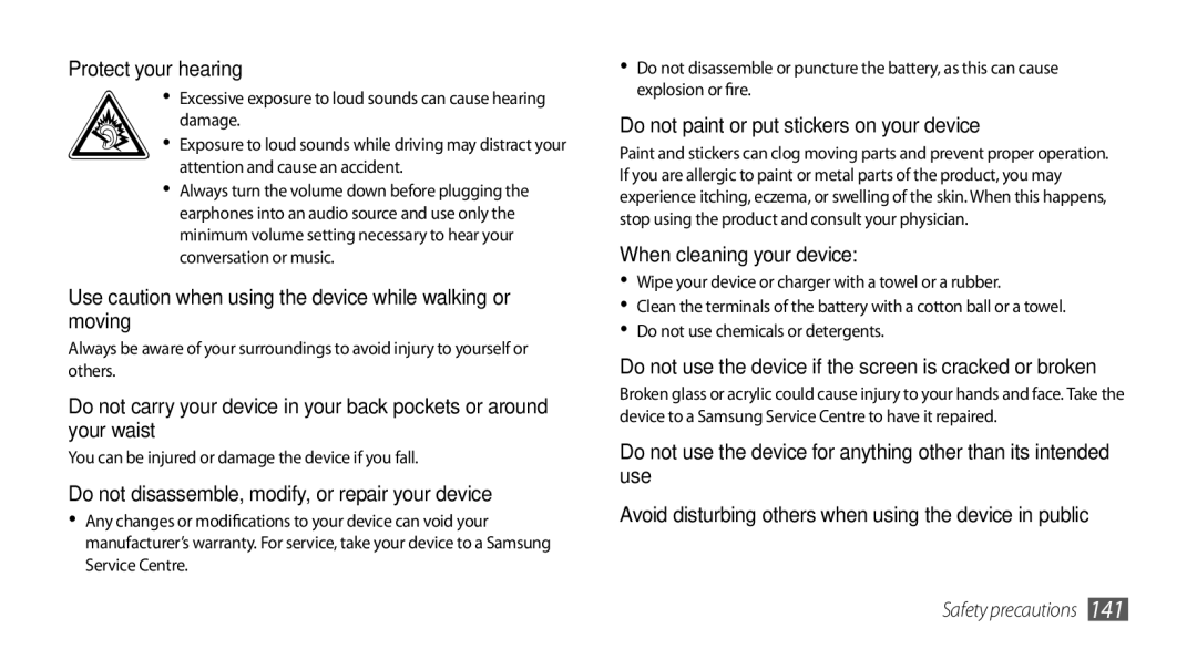 Samsung GT-I9001HKDVIT, GT-I9001HKDEPL, GT-I9001HKDATO manual Use caution when using the device while walking or moving 