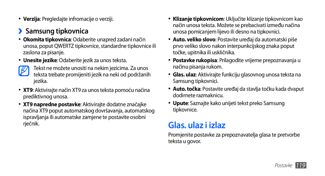 Samsung GT-I9001RWDTWO, GT-I9001HKDMKO Glas. ulaz i izlaz, ››Samsung tipkovnica, Verzija Pregledajte infromacije o verziji 