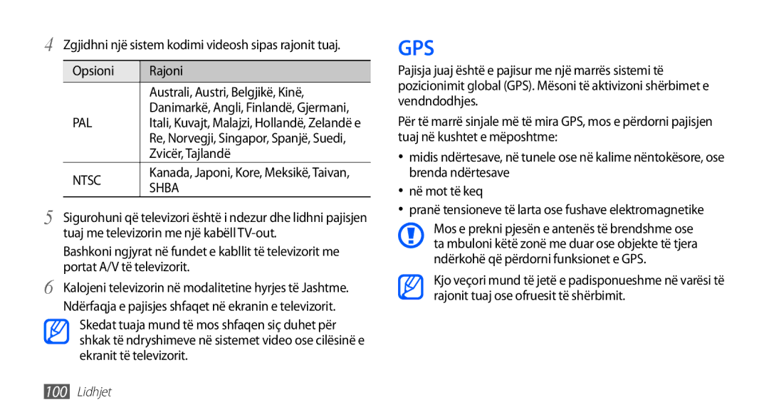 Samsung GT-I9001HKDTSR manual Opsioni Rajoni Australi, Austri, Belgjikë, Kinë, Zvicër, Tajlandë, Portat A/V të televizorit 