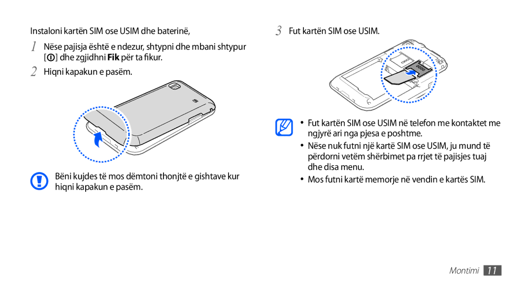 Samsung GT2I9001RWDMSR Instaloni kartën SIM ose Usim dhe baterinë, Dhe zgjidhni Fik për ta fikur, Hiqni kapakun e pasëm 