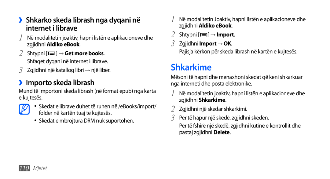 Samsung GT2I9001HKDSMO manual Shkarkime, ››Shkarko skeda librash nga dyqani në internet i librave, ››Importo skeda librash 