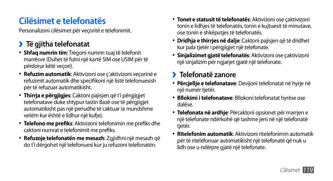 Samsung GT2I9001RWDMSR, GT-I9001HKDMKO manual Cilësimet e telefonatës, ››Të gjitha telefonatat, ››Telefonatë zanore 