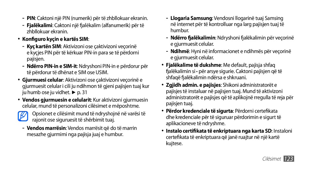 Samsung GT-I9001HKDSMO, GT-I9001HKDMKO, GT-I9001RWDMSR, GT2I9001HKDSMO, GT-I9001HKDTSR manual Konfiguro kyçin e kartës SIM 