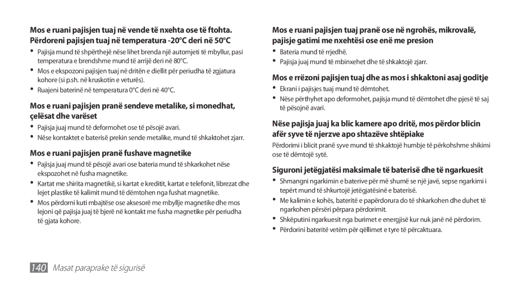 Samsung GT2I9001HKDMSR, GT-I9001HKDMKO, GT-I9001RWDMSR, GT2I9001HKDSMO manual Mos e ruani pajisjen pranë fushave magnetike 