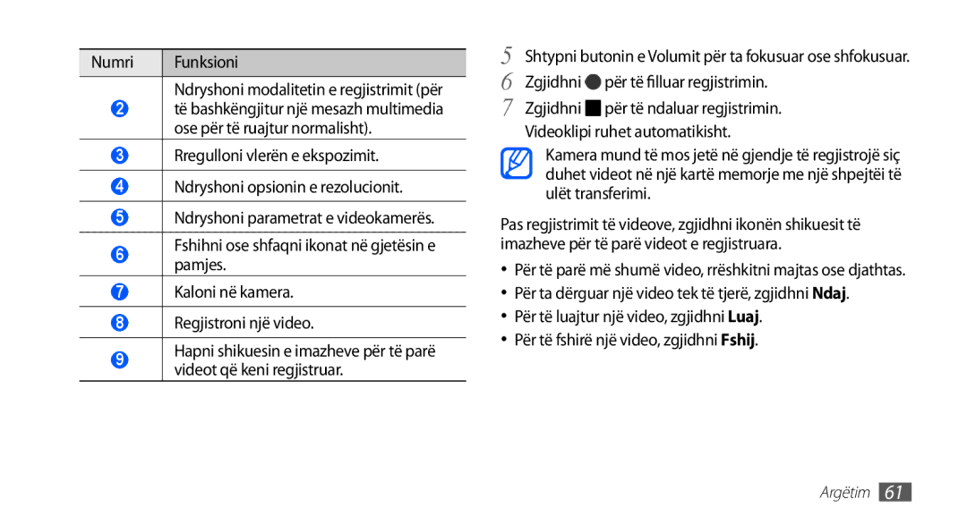 Samsung GT-I9001RWDMSR, GT-I9001HKDMKO, GT2I9001HKDSMO, GT-I9001HKDSMO manual Ndryshoni modalitetin e regjistrimit për 