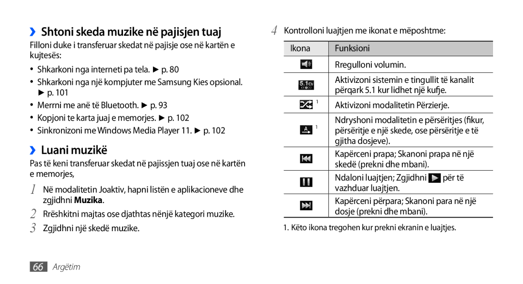 Samsung GT-I9001HKDMSR, GT-I9001HKDMKO, GT-I9001RWDMSR manual ››Luani muzikë, ››Shtoni skeda muzike në pajisjen tuaj 