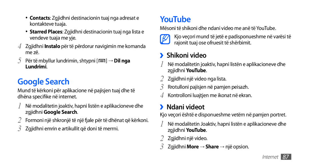 Samsung GT-I9001HKDSMO, GT-I9001HKDMKO, GT-I9001RWDMSR manual Google Search, YouTube, ››Shikoni video, ››Ndani videot 