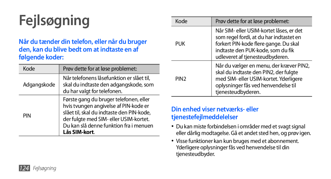 Samsung GT-I9001UWDNEE Kode Prøv dette for at løse problemet, Du har valgt for telefonen, Lås SIM-kort, Tjenesteudbyderen 