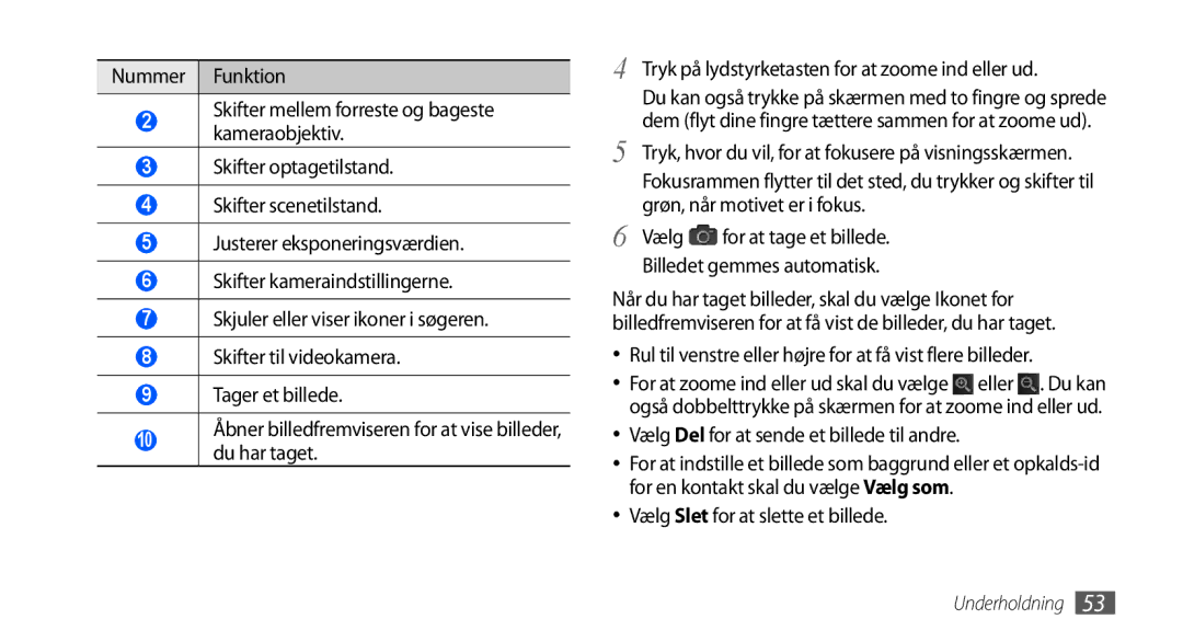 Samsung GT-I9001RWDNEE manual Billedet gemmes automatisk, Rul til venstre eller højre for at få vist flere billeder 