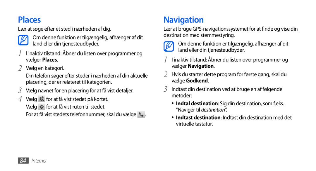 Samsung GT-I9001HKDNEE, GT-I9001UWDNEE, GT-I9001RWDNEE manual Places, Navigation 