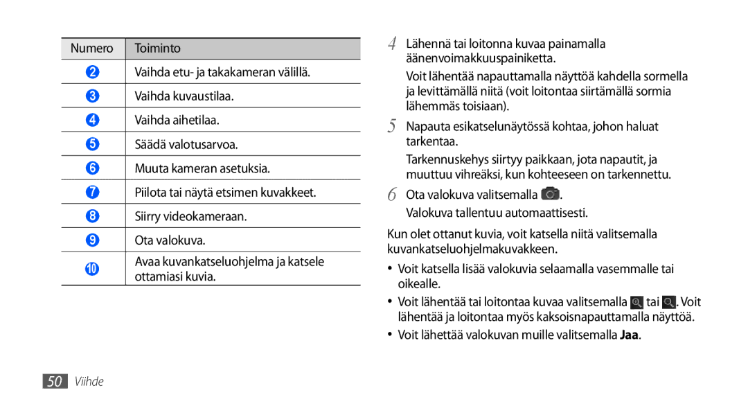 Samsung GT-I9001RWDNEE manual Napauta esikatselunäytössä kohtaa, johon haluat tarkentaa, Valokuva tallentuu automaattisesti 