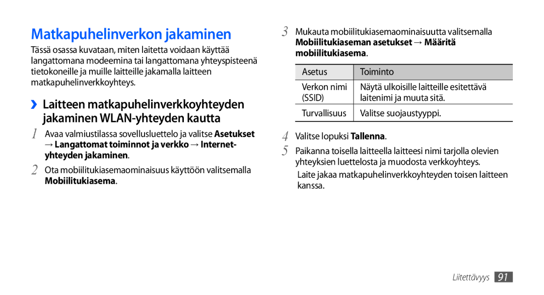 Samsung GT-I9001UWDNEE Matkapuhelinverkon jakaminen, Mobiilitukiaseman asetukset → Määritä, Laitenimi ja muuta sitä 