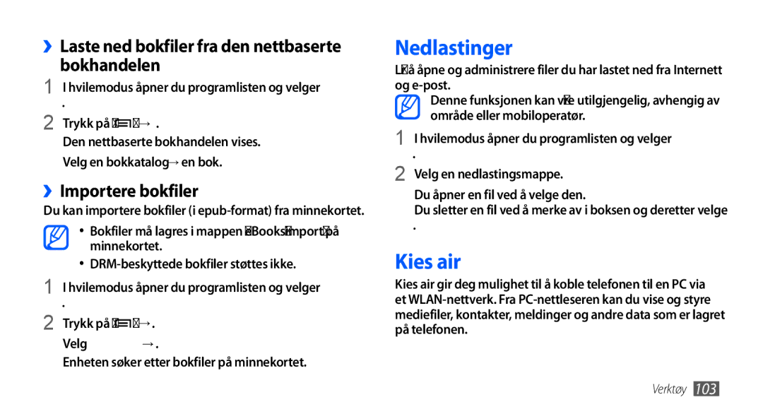 Samsung GT-I9001UWDNEE Nedlastinger, Kies air, ››Laste ned bokfiler fra den nettbaserte bokhandelen, ››Importere bokfiler 