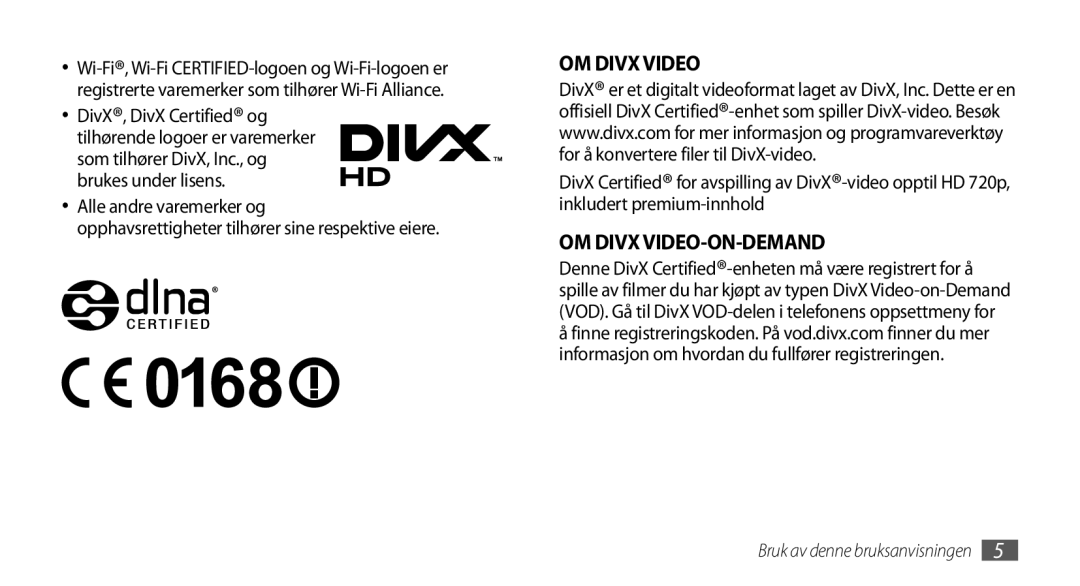 Samsung GT-I9001RWDNEE, GT-I9001HKDNEE, GT-I9001UWDNEE manual OM Divx Video 