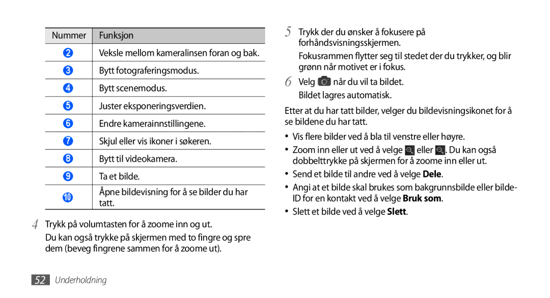 Samsung GT-I9001UWDNEE, GT-I9001HKDNEE manual Send et bilde til andre ved å velge Dele, Slett et bilde ved å velge Slett 