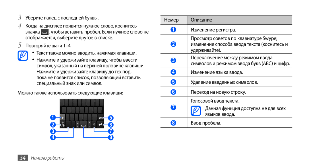 Samsung GT-I9001UWASER, GT-I9001HKDSEB, GT-I9001RWDSER, GT-I9001HKASER, GT-I9001HKDSER, GT-I9001UWDSER manual 34 Начало работы 