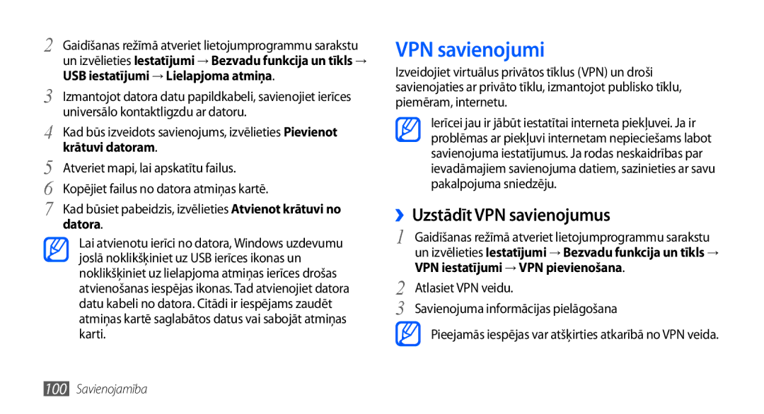 Samsung GT-I9001HKDSEB manual VPN savienojumi, ››Uzstādīt VPN savienojumus 