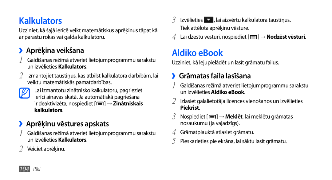 Samsung GT-I9001HKDSEB manual Kalkulators, Aldiko eBook, ››Aprēķina veikšana, ››Aprēķinu vēstures apskats 