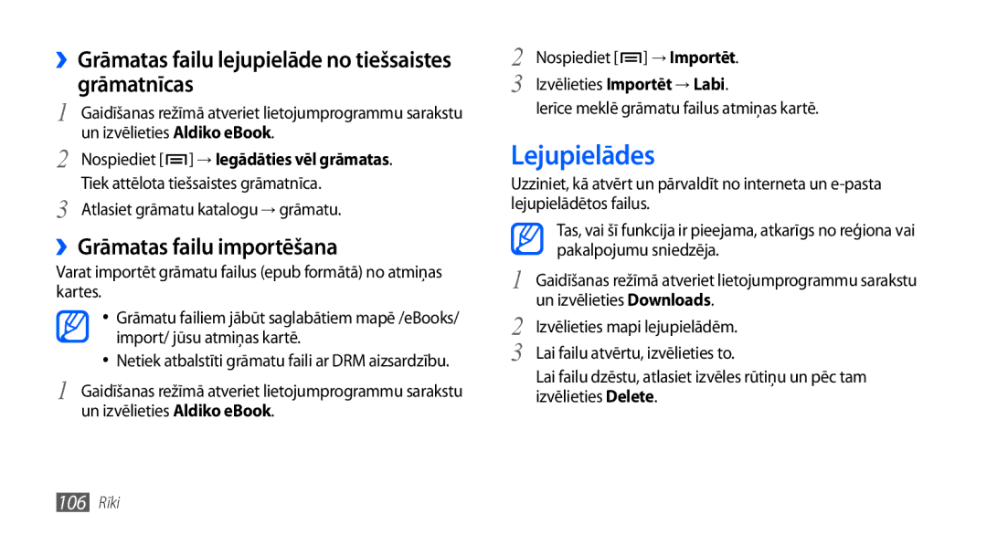 Samsung GT-I9001HKDSEB Lejupielādes, ››Grāmatas failu lejupielāde no tiešsaistes grāmatnīcas, ››Grāmatas failu importēšana 