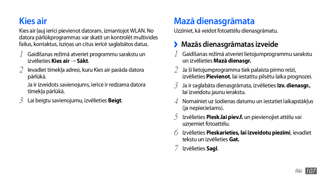 Samsung GT-I9001HKDSEB manual Kies air, Mazā dienasgrāmata, ››Mazās dienasgrāmatas izveide 