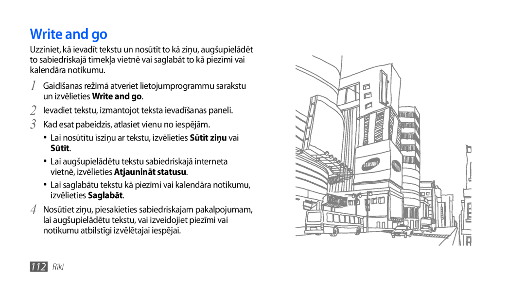 Samsung GT-I9001HKDSEB manual Un izvēlieties Write and go, Sūtīt, Vietnē, izvēlieties Atjaunināt statusu 