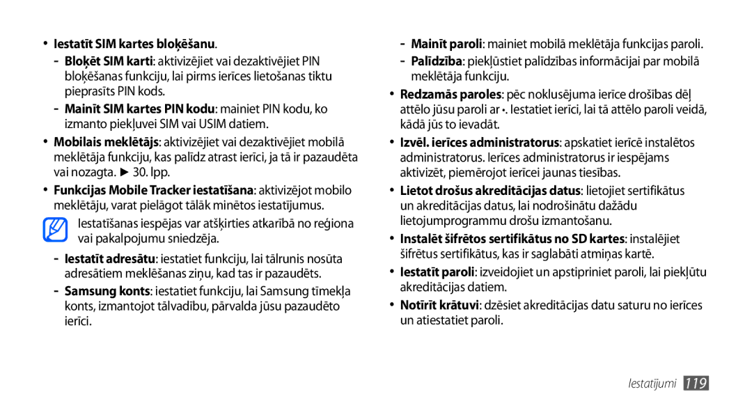 Samsung GT-I9001HKDSEB manual Iestatīt SIM kartes bloķēšanu 