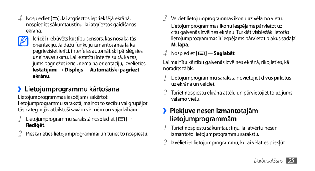 Samsung GT-I9001HKDSEB manual ››Lietojumprogrammu kārtošana, ››Piekļuve nesen izmantotajām lietojumprogrammām 