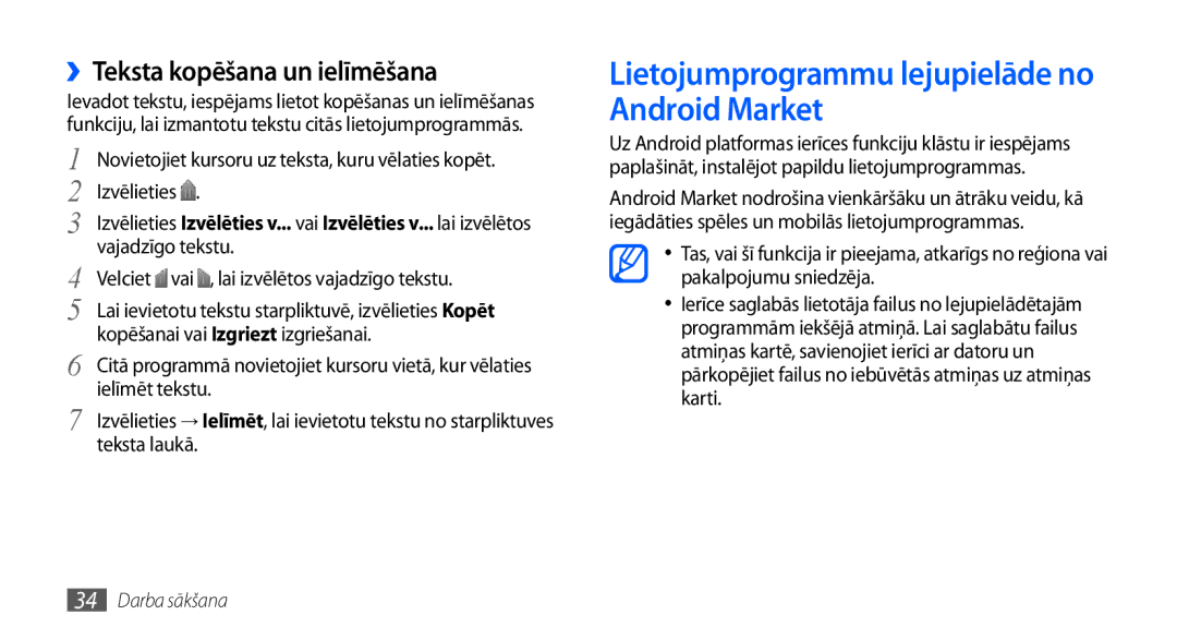 Samsung GT-I9001HKDSEB manual Lietojumprogrammu lejupielāde no Android Market, ››Teksta kopēšana un ielīmēšana 