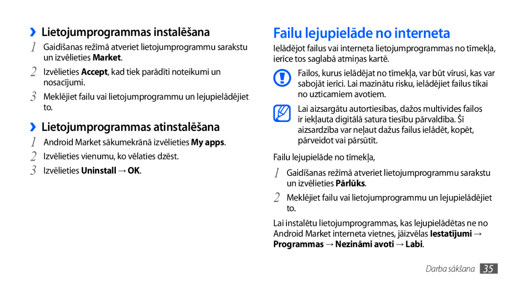 Samsung GT-I9001HKDSEB manual Failu lejupielāde no interneta, ››Lietojumprogrammas instalēšana 