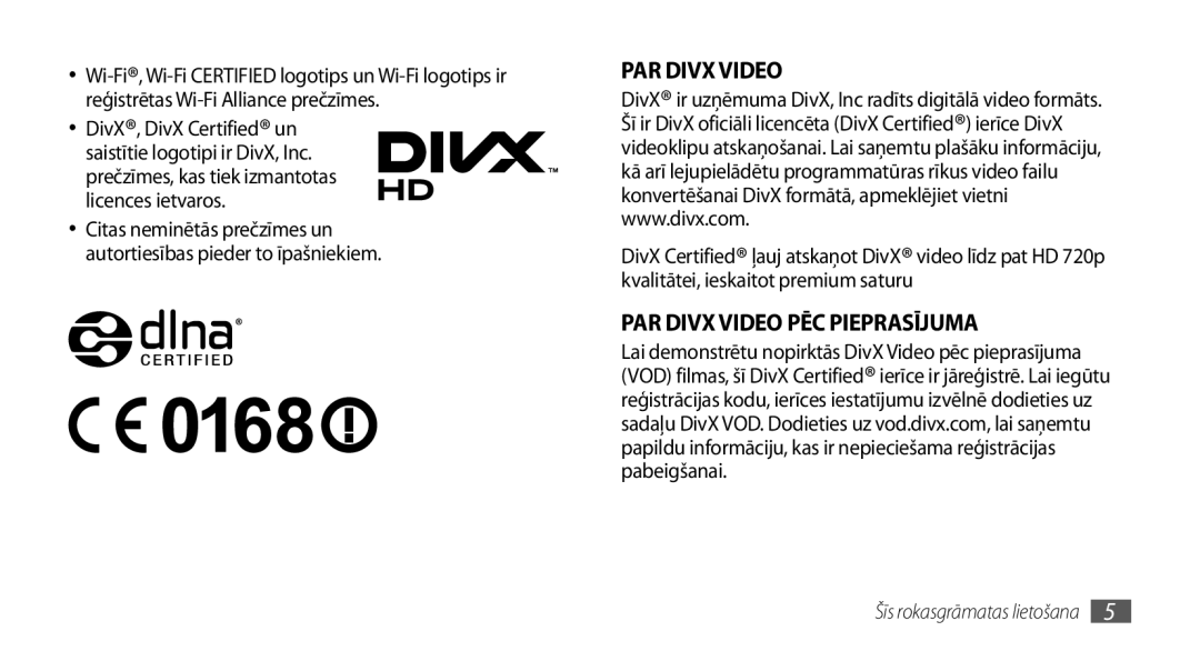 Samsung GT-I9001HKDSEB manual PAR Divx Video 