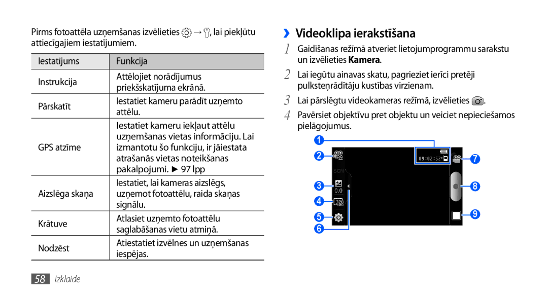 Samsung GT-I9001HKDSEB manual ››Videoklipa ierakstīšana 